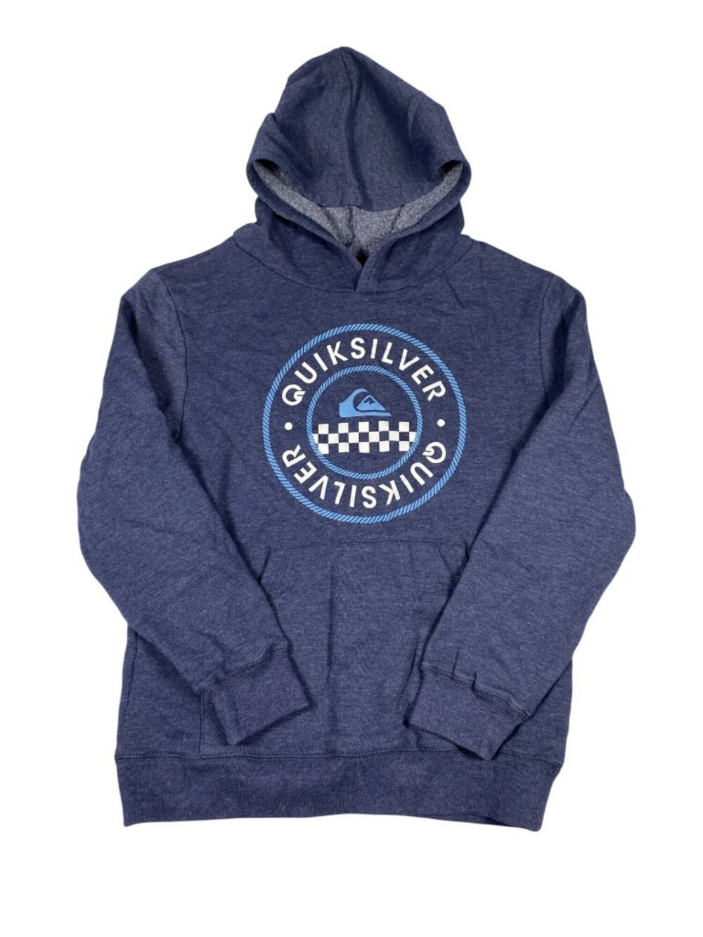 Quiksilver Boys Hoodie Sweatshirt Youth M Blue Logo Graphic Pullover Kangaroo Po